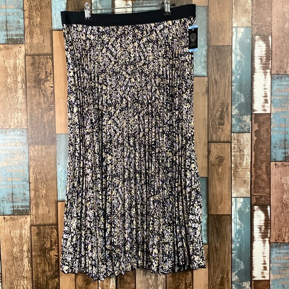 Vince camuto black/yellow/lavender pleated midi skirt - Picture 1 of 16